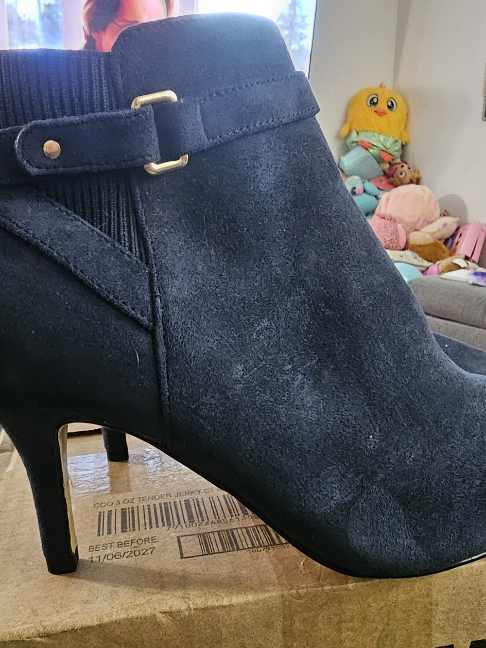 Bella Vita Black Suede Ankle Booties with Buckle Detail